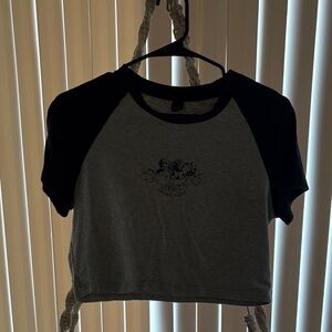 Gray and Navy Women's Raglan Crop Top